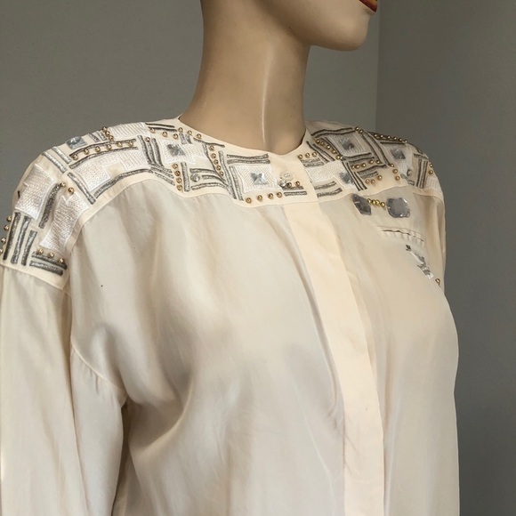 Vintage Joseph Ho cream silk beaded blouse - Picture 4 of 13